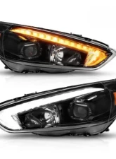 Anzo USA Projector Headlights - w/ Light Bar Switchback Black Housing Ford Focus 2015-2018                                     - 121564 - Image 2