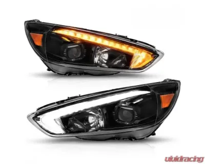 Anzo USA Projector Headlights - w/ Light Bar Switchback Black Housing Ford Focus 2015-2018 - 121564