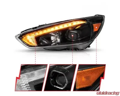 Anzo USA Projector Headlights - w/ Light Bar Switchback Black Housing Ford Focus 2015-2018 - 121564