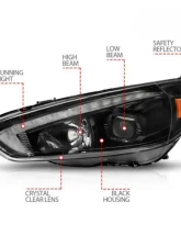 Anzo USA Projector Headlights - w/ Light Bar Switchback Black Housing Ford Focus 2015-2018                                     - 121564 - Image 4