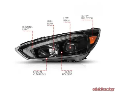 Anzo USA Projector Headlights - w/ Light Bar Switchback Black Housing Ford Focus 2015-2018 - 121564