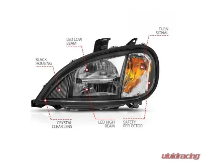 Anzo USA LED Crystal Headlights Black Housing w/ Clear Lens (Pair) Freightliner Columbia 1996-2013 - 131028