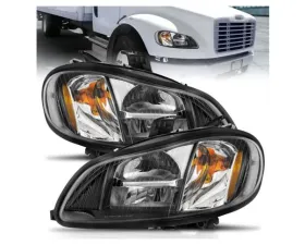 AnzoUSA LED Crystal Headlights Black Housing w/ Clear Lens (Pair) Freightliner M2 2002-2014