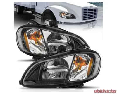 AnzoUSA LED Crystal Headlights Black Housing w/ Clear Lens (Pair) Freightliner M2 2002-2014 - 131030