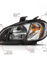 AnzoUSA LED Crystal Headlights Black Housing w/ Clear Lens (Pair) Freightliner M2 2002-2014                                     - 131030 - Image 4