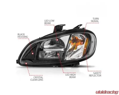 AnzoUSA LED Crystal Headlights Black Housing w/ Clear Lens (Pair) Freightliner M2 2002-2014 - 131030