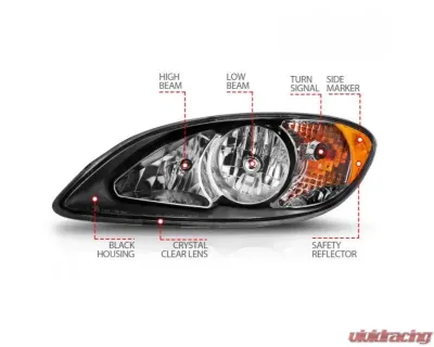 Anzo USA Crystal Headlights Black Housing (OE Replacement) International Prostar 2008-2016 - 131032