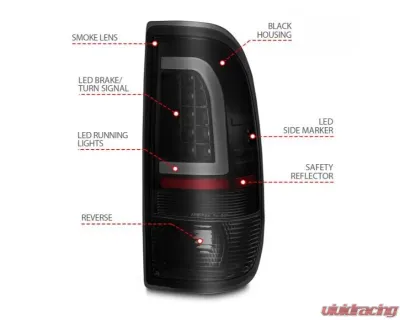 Anzo USA LED Tail Lights w/ Light Bar Black Housing Smoke Lens Ford F-150|F-250|F-350|F-450 1997-2007 - 311378