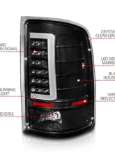 Anzo USA LED Tail Lights w/ Light Bar Black Housing Clear Lens GMC Sierra 2007-2013                                     - 311388 - Image 4