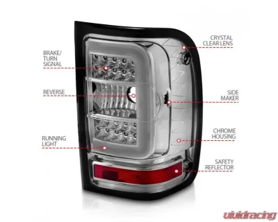 Anzo USA LED Tail Lights w/ Light Bar Chrome Housing Clear Lens Ford Ranger 2001-2011 - 311392