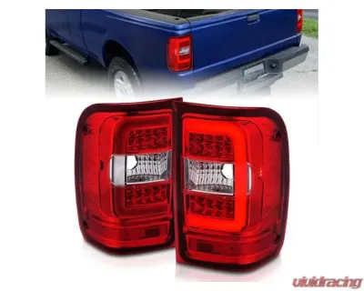 Anzo USA LED Tail Lights w/ Light Bar Chrome Housing Red/Clear Lens Ford  Ranger 2001-2011 - 311393