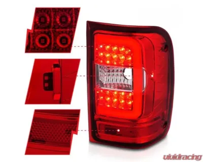 Anzo USA LED Tail Lights w/ Light Bar Chrome Housing Red/Clear Lens Ford  Ranger 2001-2011 - 311393