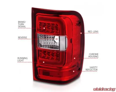 Anzo USA LED Tail Lights w/ Light Bar Chrome Housing Red/Clear Lens Ford  Ranger 2001-2011 - 311393