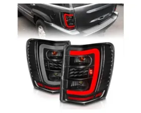 Anzo USA LED Tail Lights w/ Light Bar Black Housing Clear Lens Jeep Grand Cherokee 1999-2004