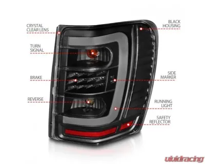 Anzo USA LED Tail Lights w/ Light Bar Black Housing Clear Lens Jeep Grand Cherokee 1999-2004 - 311394