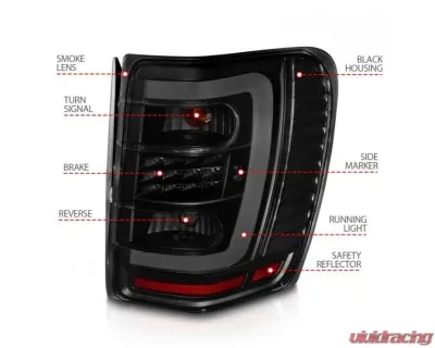 Anzo USA LED Tail Lights w/ Light Bar Black Housing Smoke Lens Jeep Grand Cherokee 1999-2004 - 311395