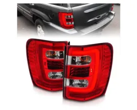 Anzo USA LED Tail Lights w/ Light Bar Chrome Housing Red/Clear Lens Jeep Grand Cherokee 1999-2004