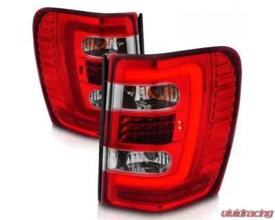 Anzo USA LED Tail Lights w/ Light Bar Chrome Housing Red/Clear Lens Jeep Grand Cherokee 1999-2004 - 311396