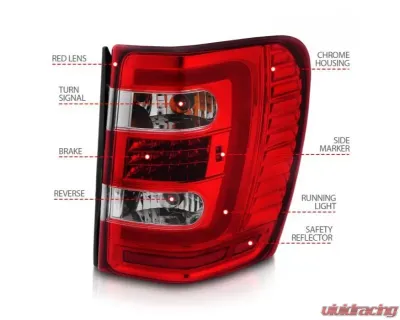 Anzo USA LED Tail Lights w/ Light Bar Chrome Housing Red/Clear Lens Jeep Grand Cherokee 1999-2004 - 311396