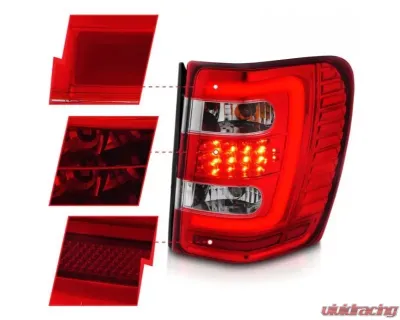 Anzo USA LED Tail Lights w/ Light Bar Chrome Housing Red/Clear Lens Jeep Grand Cherokee 1999-2004 - 311396