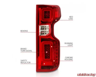 Anzo USA Full LED Tailights Chrome Housing Red/Clear Lens G2 (w/C Light Bars) Chevrolet Silverado 1500 2019-2021 - 311416
