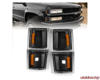 Anzo USA Corner Lights Black Housing Clear Lens w/ Amber Reflector Chevrolet Blazer | C1500 | C2500 | C3500 | Tahoe 1994-2000 - 521042