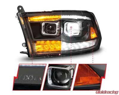 ANZO USA Full LED Projector Plank Style Black Headlights w/ Initiation & Sequential Signal Dodge Ram 1500 | 2500 | 3500 2009-2018 - 111595