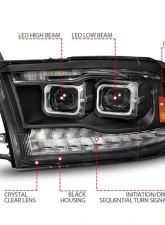 ANZO USA Full LED Projector Plank Style Black Headlights w/ Initiation & Sequential Signal Dodge Ram 1500 | 2500 | 3500 2009-2018                                     - 111595 - Image 3