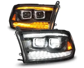 ANZO USA Full LED Projector Plank Style Black Headlights w/ Initiation & Sequential Signal Dodge Ram 1500 | 2500 | 3500 2009-2018
