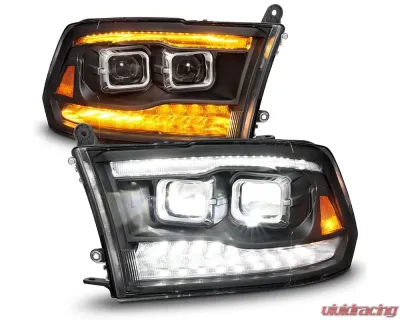 ANZO USA Full LED Projector Plank Style Black Headlights w/ Initiation & Sequential Signal Dodge Ram 1500 | 2500 | 3500 2009-2018 - 111595