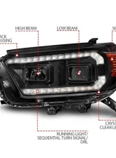 ANZO USA Black Projector Plank Style Headlights w/ Sequential Signal & DRL Toyota 4Runner 2010-2013                                     - 111602 - Image 3