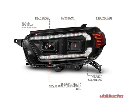 ANZO USA Black Projector Plank Style Headlights w/ Sequential Signal & DRL Toyota 4Runner 2010-2013 - 111602