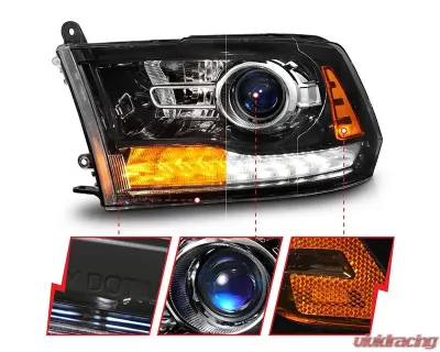 ANZO USA Gloss Black Clear Lens Projector Headlights w/ Sequential Signal Dodge Ram 1500 | 2500 | 3500 2009-2018 - 111608