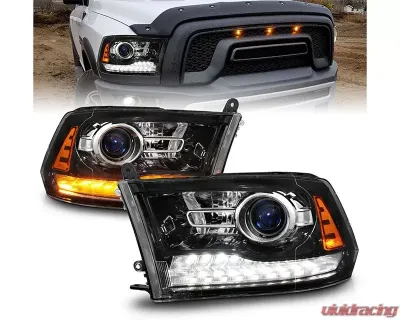 ANZO USA Gloss Black Clear Lens Projector Headlights w/ Sequential Signal Dodge Ram 1500 | 2500 | 3500 2009-2018 - 111608