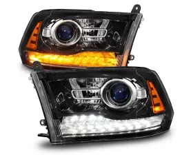 ANZO USA Gloss Black Clear Lens Projector Headlights w/ Sequential Signal Dodge Ram 1500 | 2500 | 3500 2009-2018