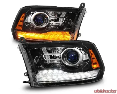 ANZO USA Gloss Black Clear Lens Projector Headlights w/ Sequential Signal Dodge Ram 1500 | 2500 | 3500 2009-2018 - 111608