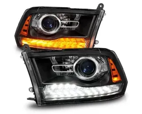 ANZO USA Matte Black Clear Lens Projector Headlights w/ Sequential Signal Dodge Ram 1500 | 2500 | 3500 2009-2018