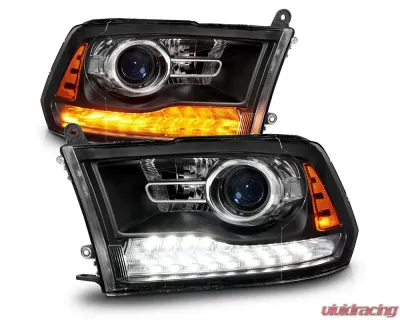 ANZO USA Matte Black Clear Lens Projector Headlights w/ Sequential Signal Dodge Ram 1500 | 2500 | 3500 2009-2018 - 111609