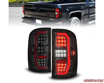 ANZO USA Black Smoke Lens Full LED C Bar Style Tail Lights w/ Sequential Signal GMC Sierra 1500 | 2500HD | 3500HD 2015-2019 - 311465