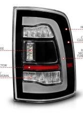 ANZO USA Black Clear Lens LED Tail Lights w/ Sequential Signal Dodge Ram 1500 | 2500 | 3500 2009-2018 311469                                     - 311469 - Image 3