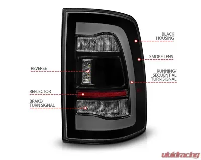 ANZO USA Black Smoke Lens LED Tail Lights w/ Sequential Signal Dodge Ram 1500 | 2500 | 3500 2009-2018 - 311470
