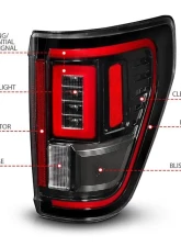 ANZO USA Halogen Model w/out Blis & Led Model w/ Blis System Black Housing Clear Lens Full LED Tail Lights w/ Initiation & Sequential Ford F-150 2021-2023                                     - 311473 - Image 3