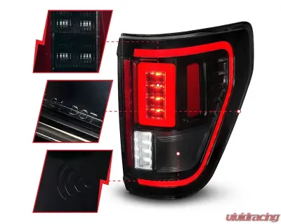 ANZO USA Halogen Model w/ Blis System Black Housing Smoke Lens Full LED Tail Lights w/ Initiation & Sequential Ford F-150 2021-2023 - 311476