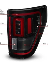 ANZO USA Halogen Model w/ Blis System Black Housing Smoke Lens Full LED Tail Lights w/ Initiation & Sequential Ford F-150 2021-2023                                     - 311476 - Image 3