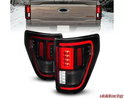 ANZO USA Halogen Model w/ Blis System Black Housing Smoke Lens Full LED Tail Lights w/ Initiation & Sequential Ford F-150 2021-2023 - 311476
