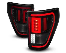 ANZO USA Halogen Model w/ Blis System Black Housing Smoke Lens Full LED Tail Lights w/ Initiation & Sequential Ford F-150 2021-2023