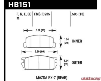 Hawk Performance Blue 9012 Mazda RX-7 Rear 1981-1985 1.1L 2-Cyl - HB151E.505