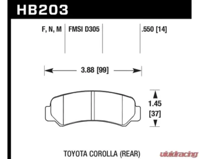 Hawk Performance HP Plus Toyota Corolla Rear 1985-1987 - HB203N.550