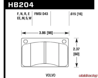 Hawk Performance Black Race Brake Pads Volvo 142 | 145 | 164 | 240 | 242 | 244 | 245 | 262 | 265 | 1800 1969-1979 - HB204M.615