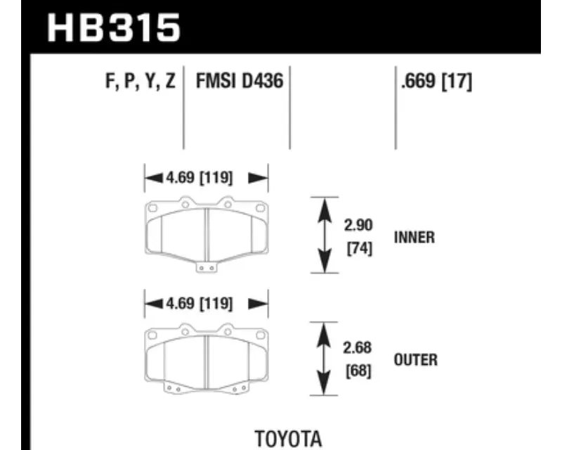 Hawk Performance PC Toyota Front - HB315Z.669